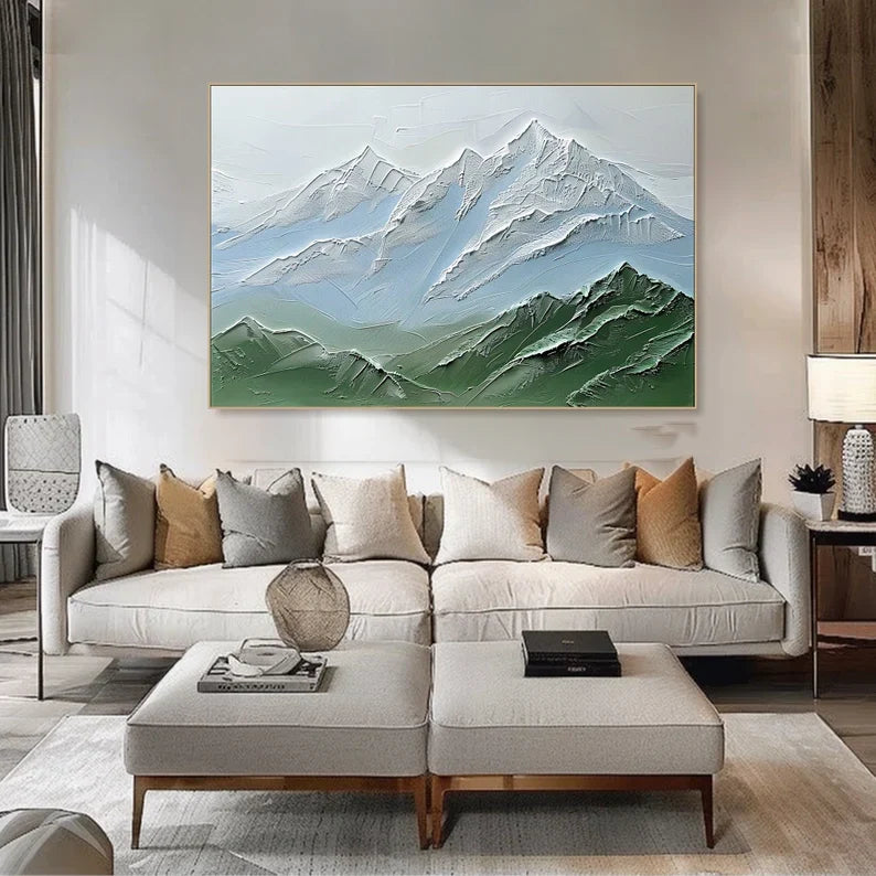 Mountain Landscape Oil Painting with Textured Canvas for Modern Decor