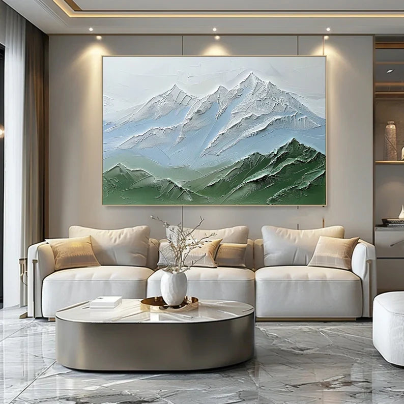 Mountain Landscape Oil Painting with Textured Canvas for Modern Decor