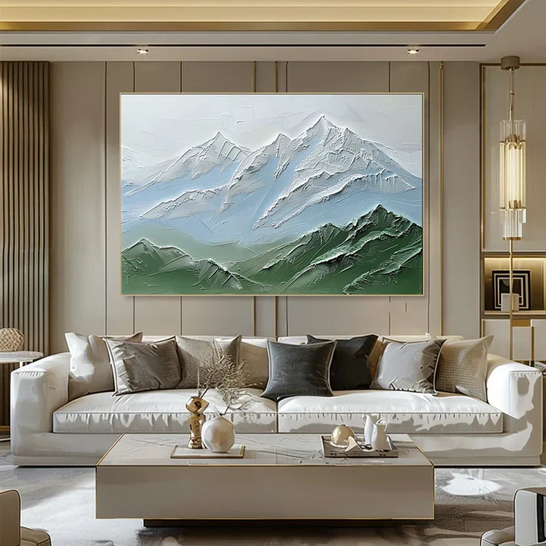 Mountain Landscape Oil Painting with Textured Canvas for Modern Decor