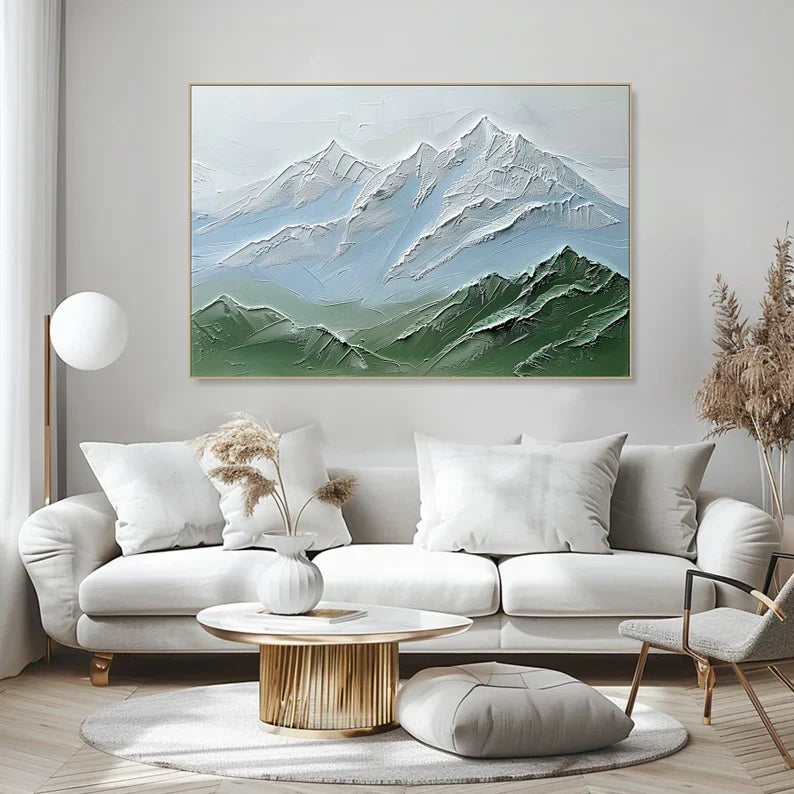 Mountain Landscape Oil Painting with Textured Canvas for Modern Decor