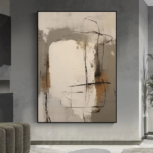 Stunning Black and Beige Minimalist Abstract Oil Painting for Modern Decor