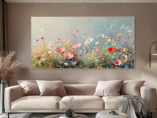 Vibrant Floral Landscape Oil Painting for Elegant Home Decor
