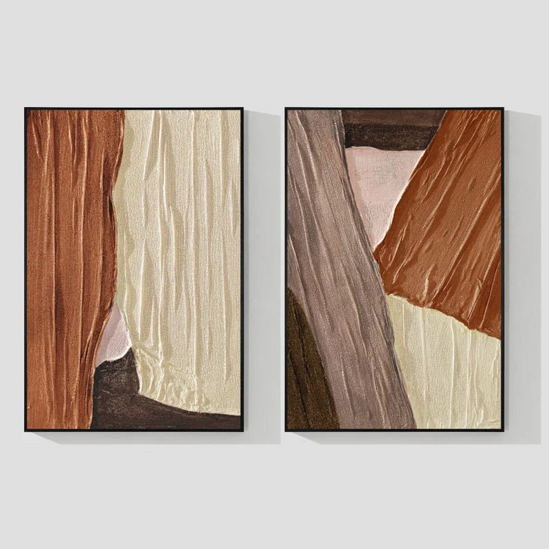 Abstract Earth Tone Oil Paintings - Modern Art Set for Home Decor