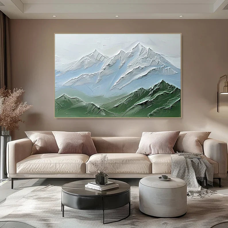 Mountain Landscape Oil Painting with Textured Canvas for Modern Decor