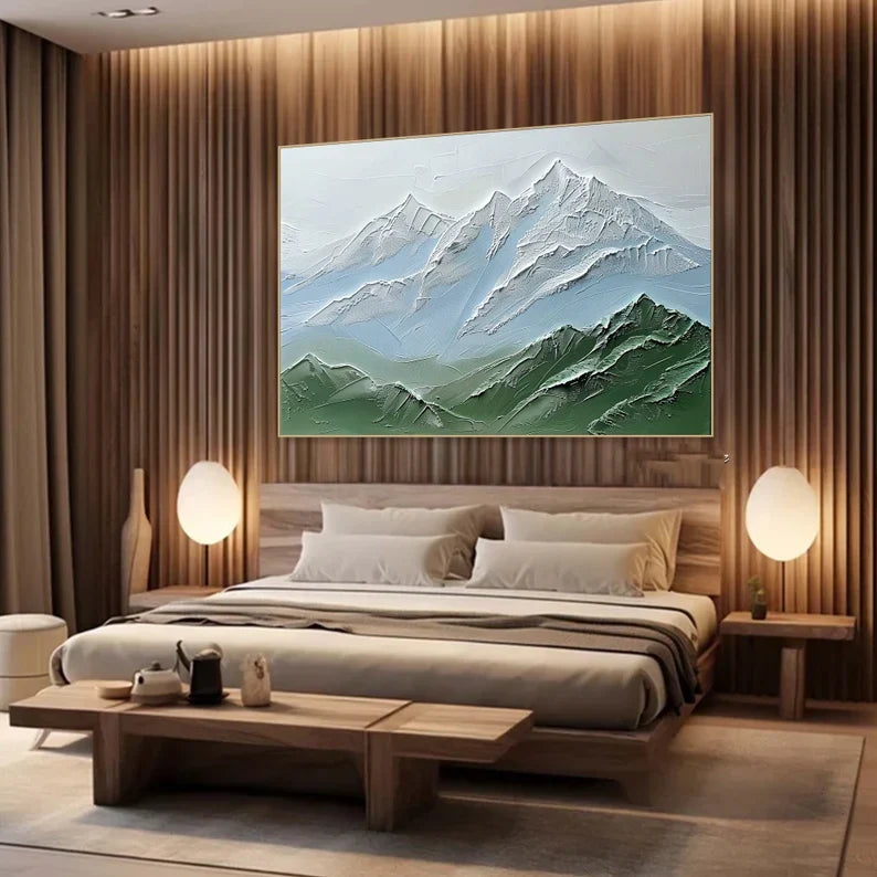 Mountain Landscape Oil Painting with Textured Canvas for Modern Decor