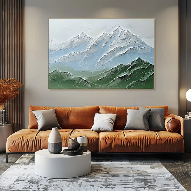 Mountain Landscape Oil Painting with Textured Canvas for Modern Decor