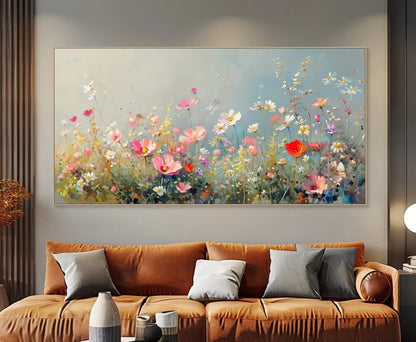Vibrant Floral Landscape Oil Painting for Elegant Home Decor