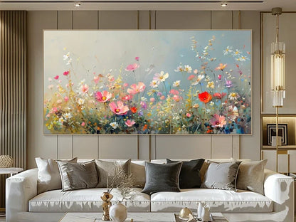 Vibrant Floral Landscape Oil Painting for Elegant Home Decor