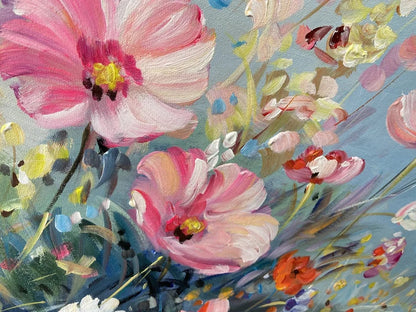 Vibrant Floral Landscape Oil Painting for Elegant Home Decor