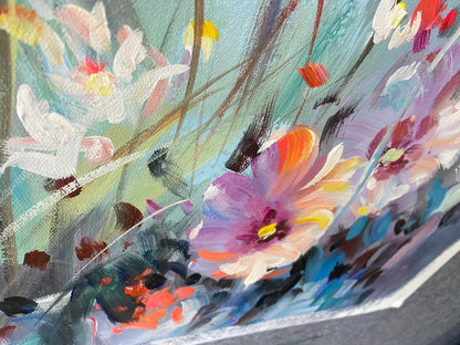 Vibrant Floral Landscape Oil Painting for Elegant Home Decor