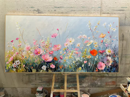 Vibrant Floral Landscape Oil Painting for Elegant Home Decor