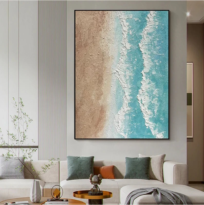 Serene Coastal Waves Oil Painting for Beach-Inspired Home Decor