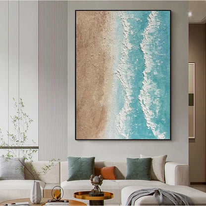 Serene Coastal Waves Oil Painting for Beach-Inspired Home Decor