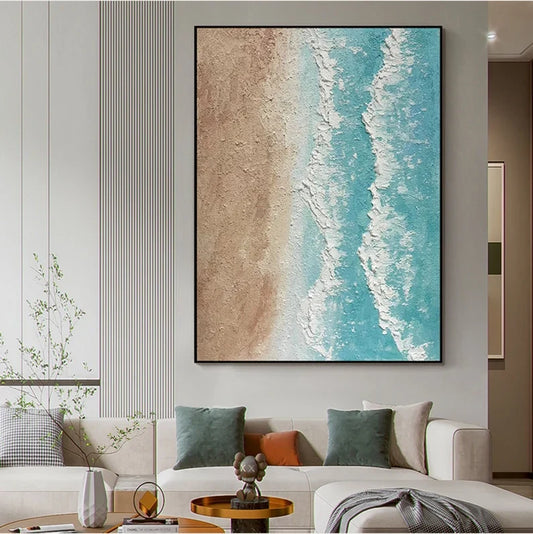 Serene Coastal Waves Oil Painting for Beach-Inspired Home Decor