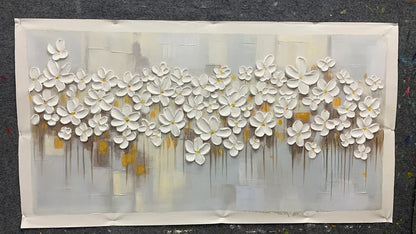 Textured White Flower Canvas Art for Elegant Home Decor
