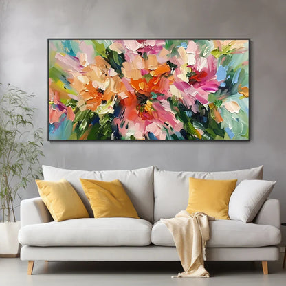 Vibrant Abstract Floral Oil Painting with Colorful Impressionist Brushstrokes