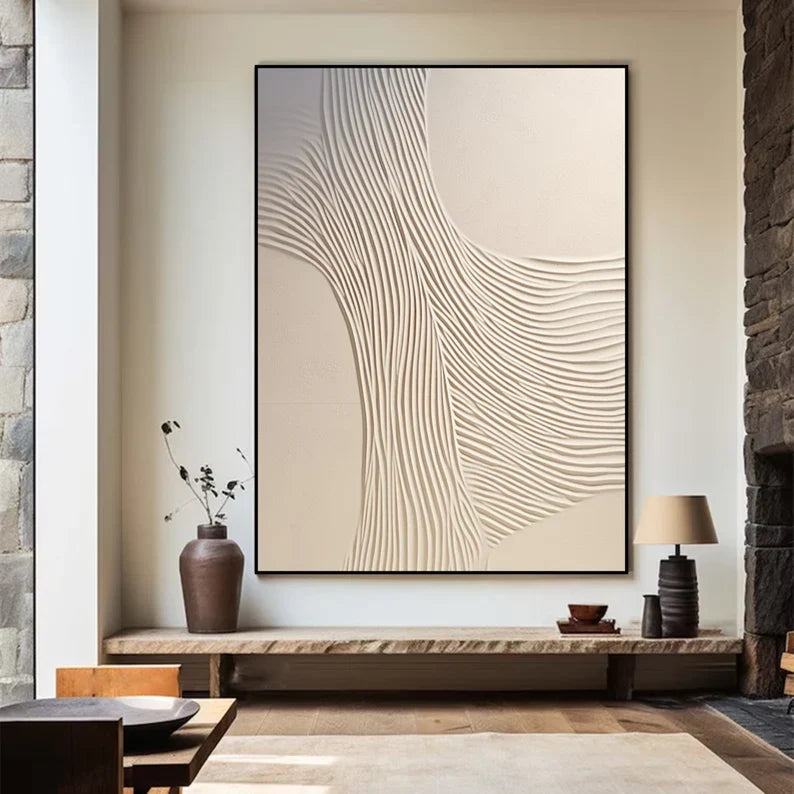 Textured Beige Canvas Art - Modern 3D Design for Contemporary Interiors