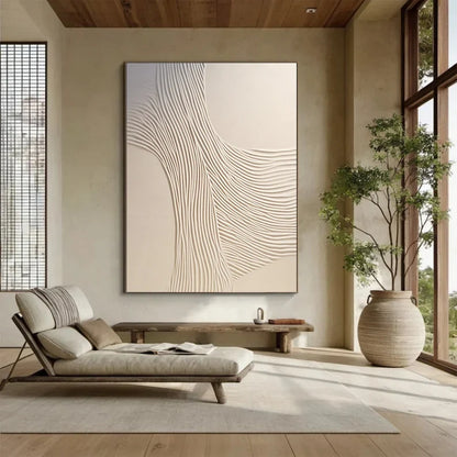 Textured Beige Canvas Art - Modern 3D Design for Contemporary Interiors