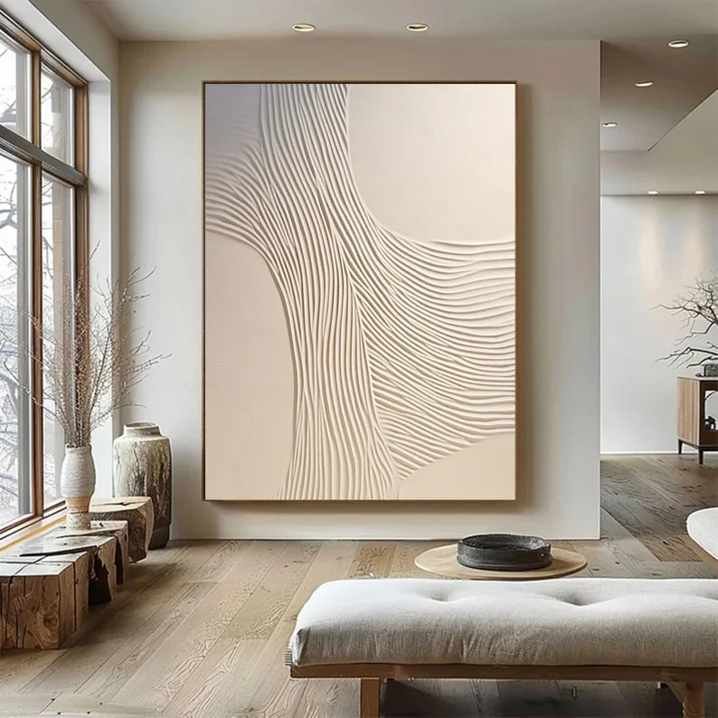 Textured Beige Canvas Art - Modern 3D Design for Contemporary Interiors