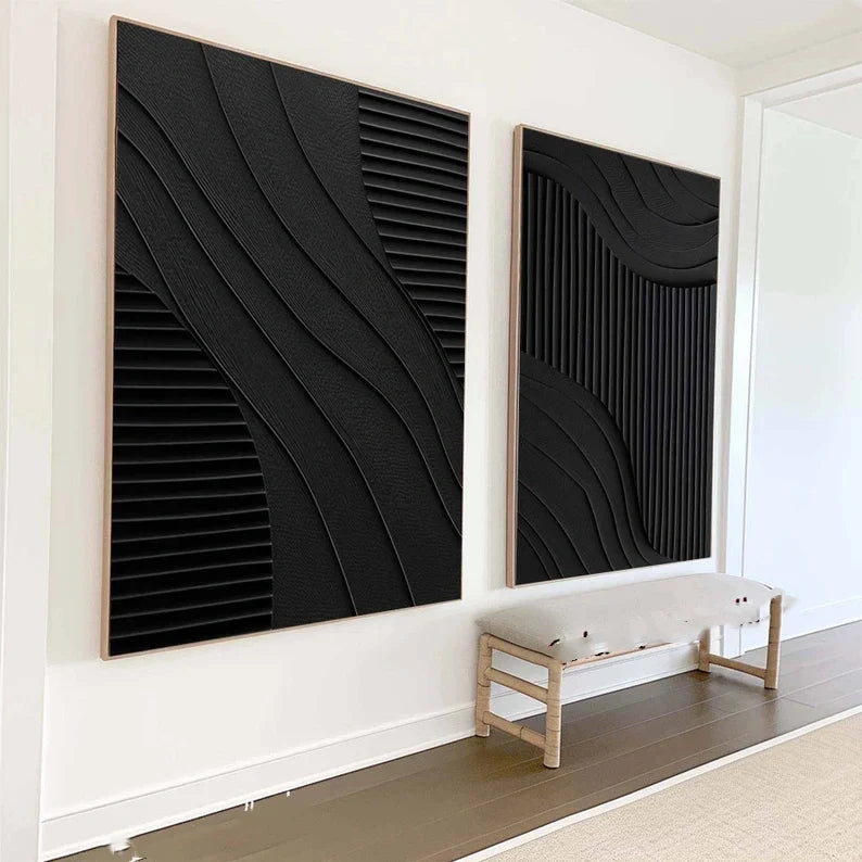 Elegant Black Wabi Sabi Oil Painting for Modern Minimalist Home Decor