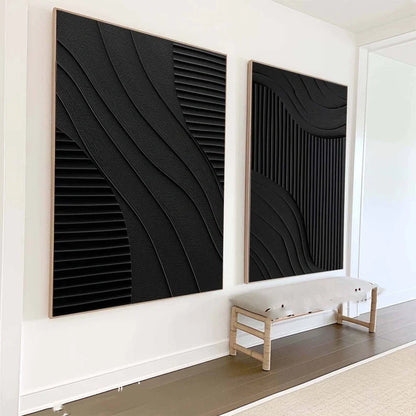 Elegant Black Wabi Sabi Oil Painting for Modern Minimalist Home Decor