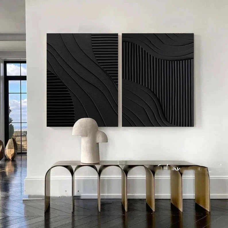 Elegant Black Wabi Sabi Oil Painting for Modern Minimalist Home Decor