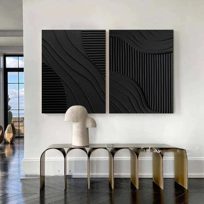Elegant Black Wabi Sabi Oil Painting for Modern Minimalist Home Decor