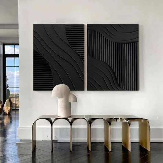 Elegant Black Wabi Sabi Oil Painting for Modern Minimalist Home Decor