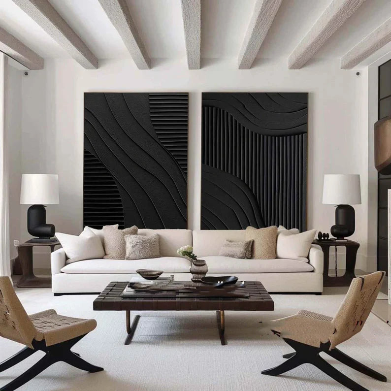 Elegant Black Wabi Sabi Oil Painting for Modern Minimalist Home Decor