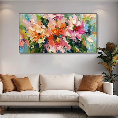 Vibrant Abstract Floral Oil Painting with Colorful Impressionist Brushstrokes