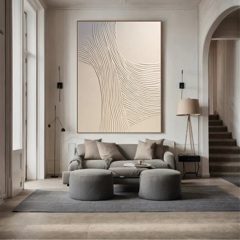 Textured Beige Canvas Art - Modern 3D Design for Contemporary Interiors