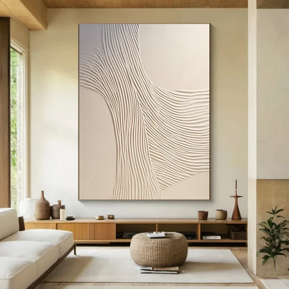 Textured Beige Canvas Art - Modern 3D Design for Contemporary Interiors