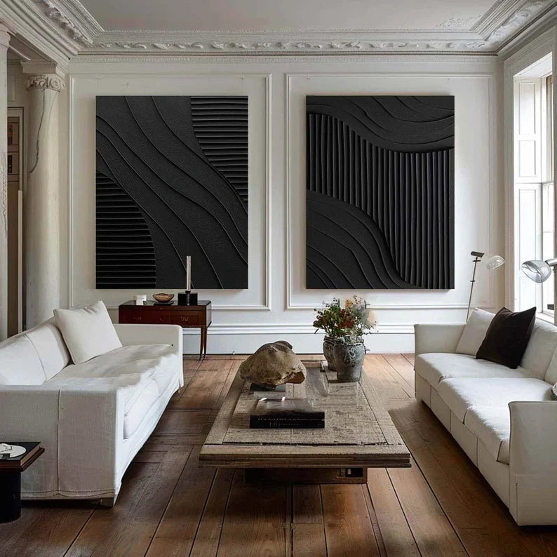 Elegant Black Wabi Sabi Oil Painting for Modern Minimalist Home Decor