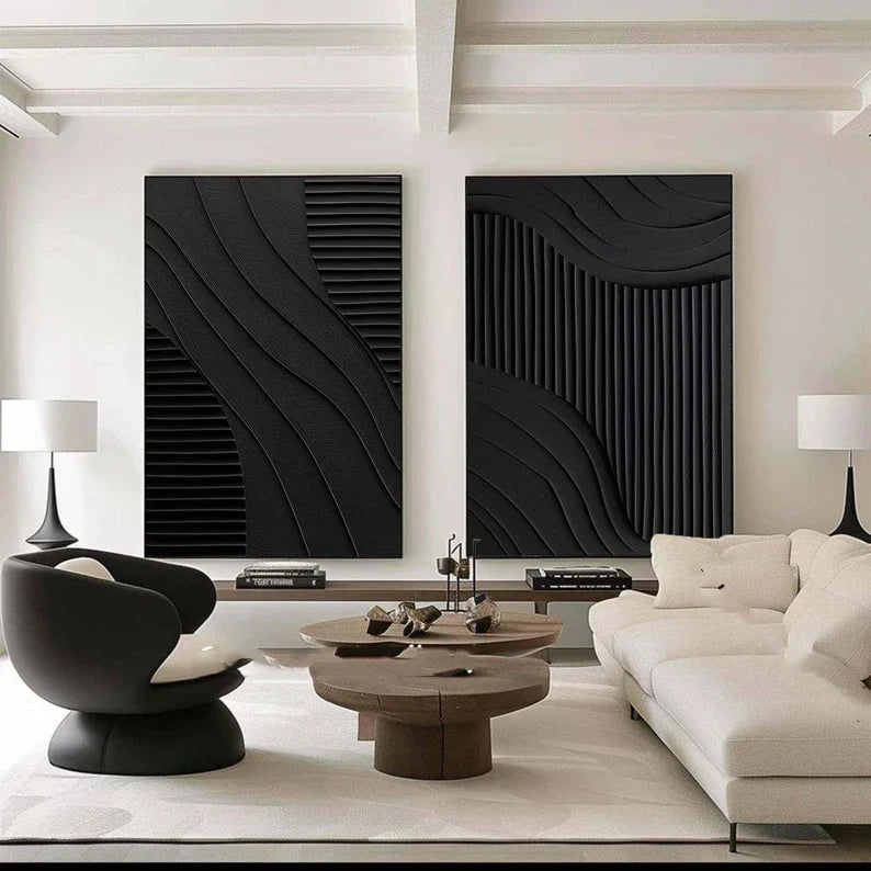 Elegant Black Wabi Sabi Oil Painting for Modern Minimalist Home Decor