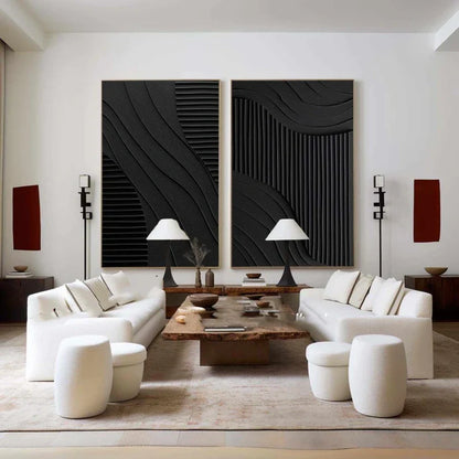 Elegant Black Wabi Sabi Oil Painting for Modern Minimalist Home Decor