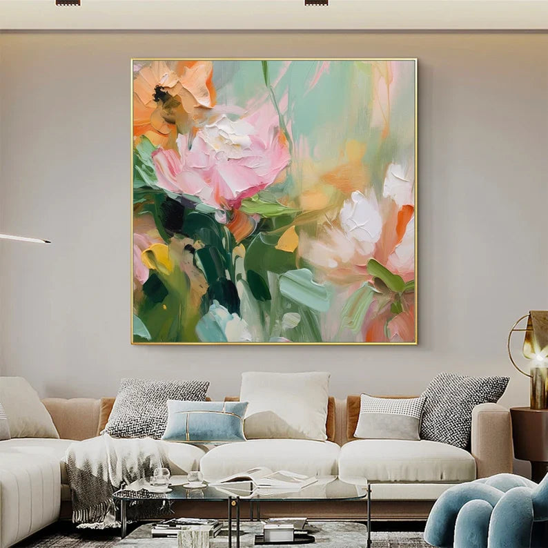 Vibrant Peony Flower Oil Painting for Elegant Home Décor