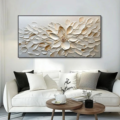 Elegant White Floral Oil Painting - Minimalist Wabi-Sabi Home Decor Art