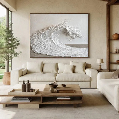 Textured Abstract Ocean Wave Canvas Art for Coastal Home Decor