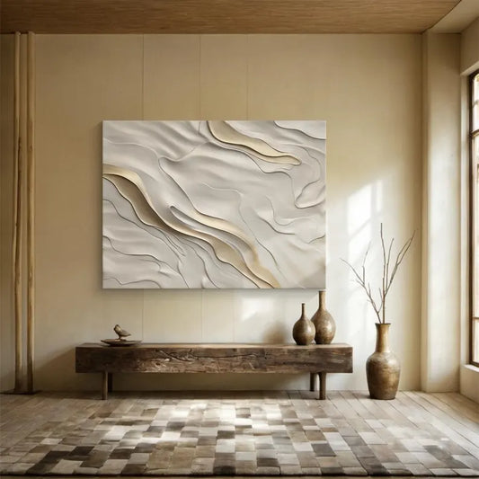 Minimalist Beige Textured Oil Painting for Modern Home Decor