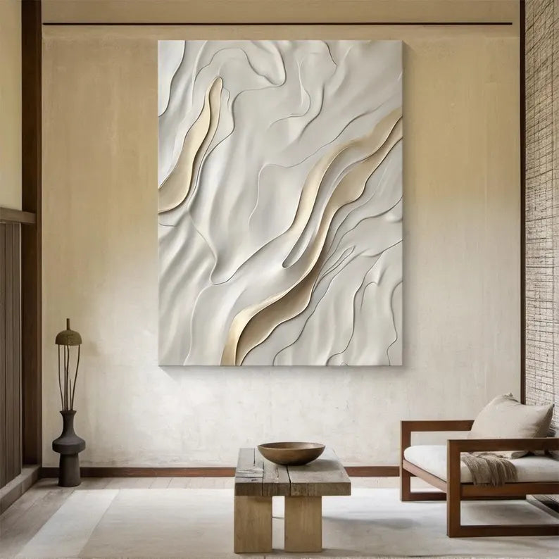 Minimalist Beige Textured Oil Painting for Modern Home Decor