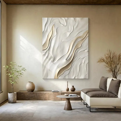 Minimalist Beige Textured Oil Painting for Modern Home Decor