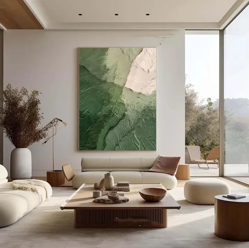 Serene Green Ocean Landscape Oil Painting for Modern Home Decor