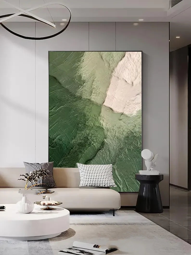 Serene Green Ocean Landscape Oil Painting for Modern Home Decor