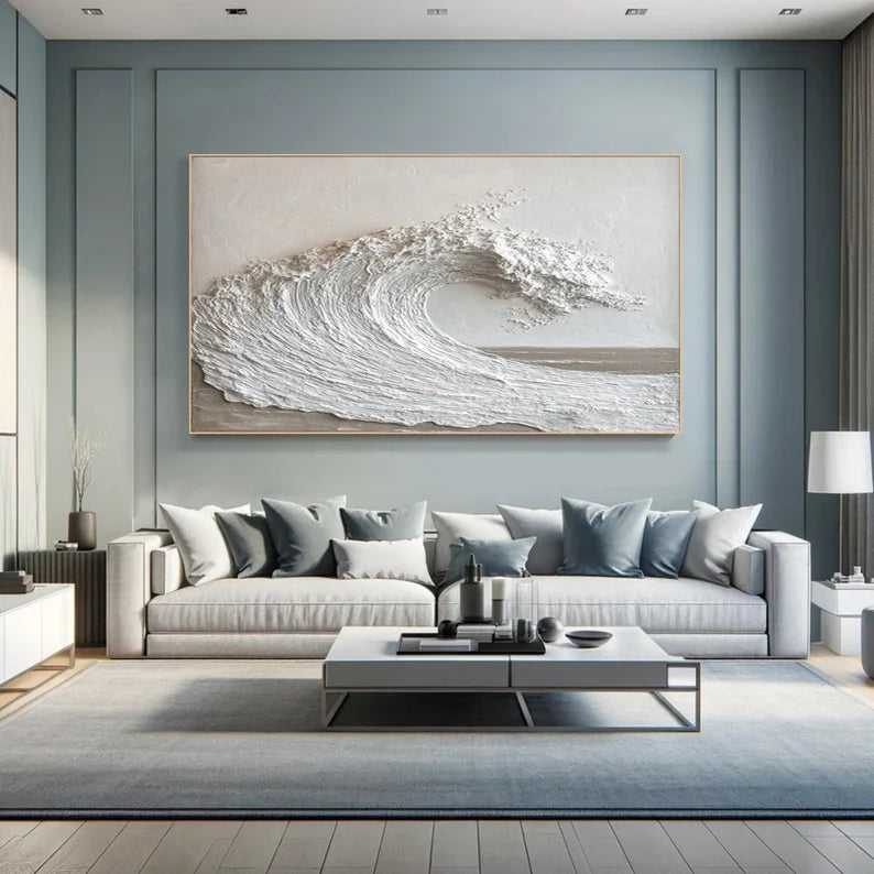 Textured Abstract Ocean Wave Canvas Art for Coastal Home Decor