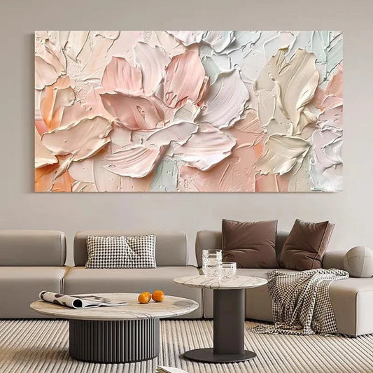 Textured Pink Floral Oil Painting for Elegant Home Decor