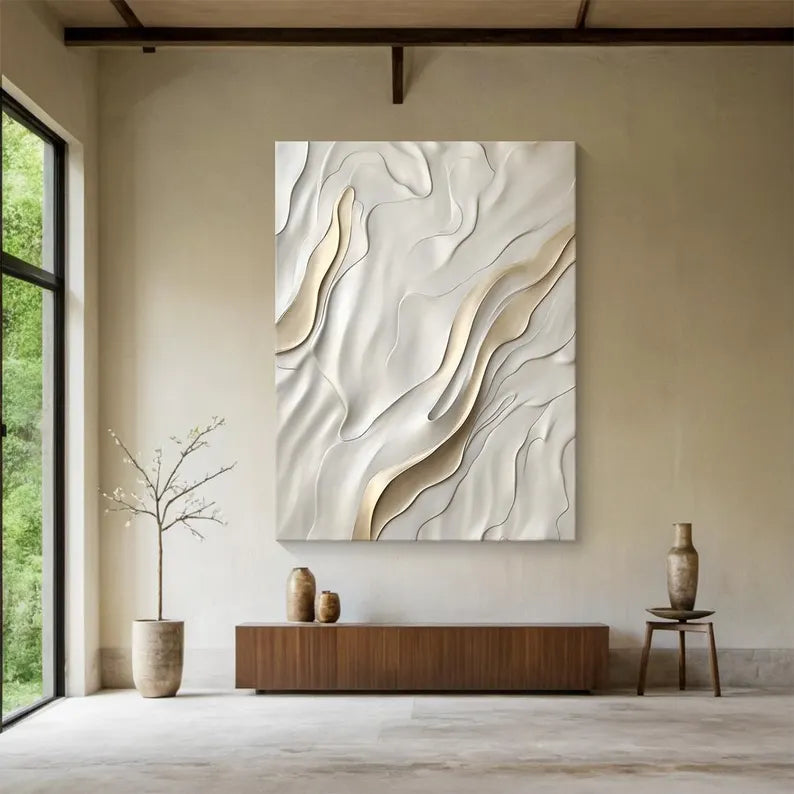 Minimalist Beige Textured Oil Painting for Modern Home Decor