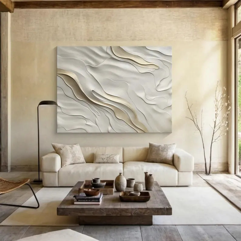 Minimalist Beige Textured Oil Painting for Modern Home Decor
