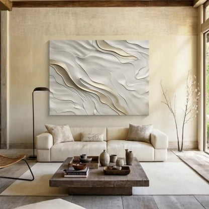 Minimalist Beige Textured Oil Painting for Modern Home Decor
