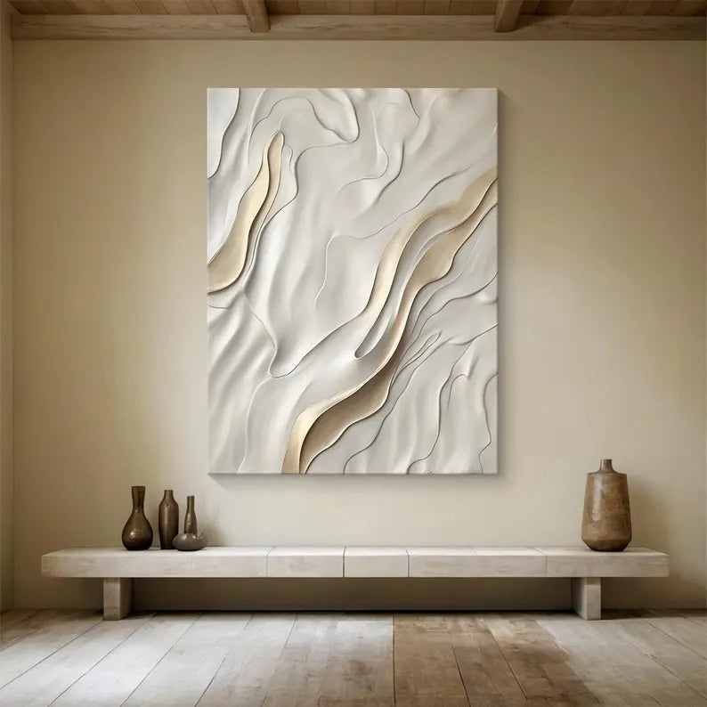 Minimalist Beige Textured Oil Painting for Modern Home Decor