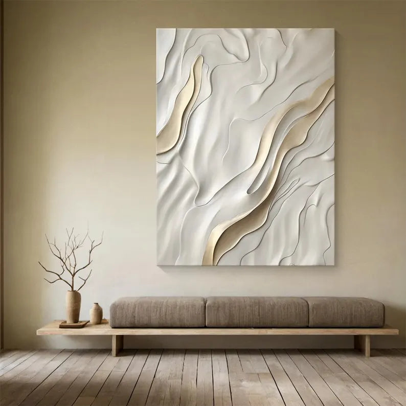 Minimalist Beige Textured Oil Painting for Modern Home Decor